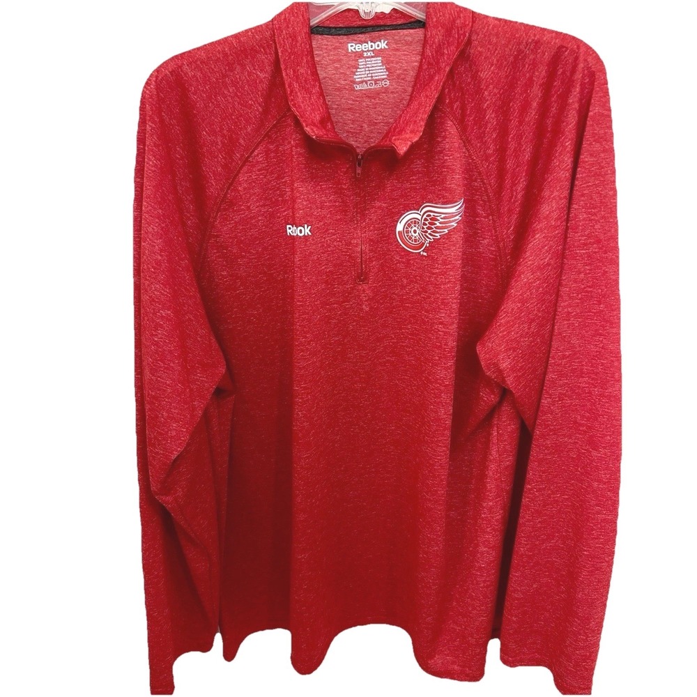 Reebok Detroit Red Wings NHL Mens 2XL Red Heathered‎ Quarter Zip Pullover Shirt